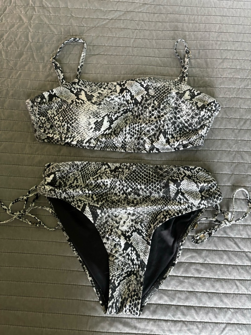 Time and Tru Black and White Snake-Print Bikini Set